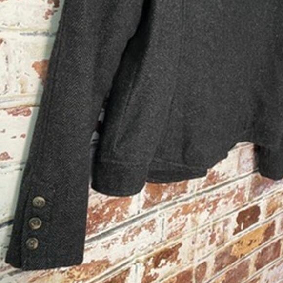 Free People Charcoal Gray Herringbone Gathered Puff Shoulder Wool Blend Jacket - Picture 16 of 16